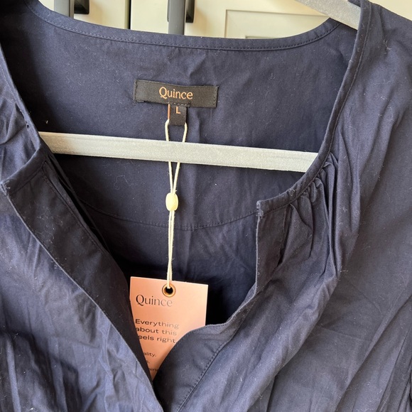 Quince Navy Organic Cotton Tiered Mini Dress NWT - Picture 3 of 4